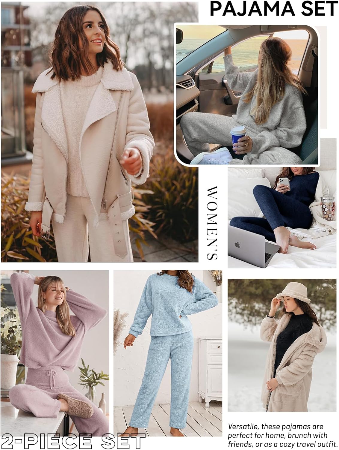 Women's Fuzzy Fleece Pajama Set 2 Piece Long Sleeve Lounge Sets Winter Knitted Pj Loungewear Outfits Sleepwear - Image 2