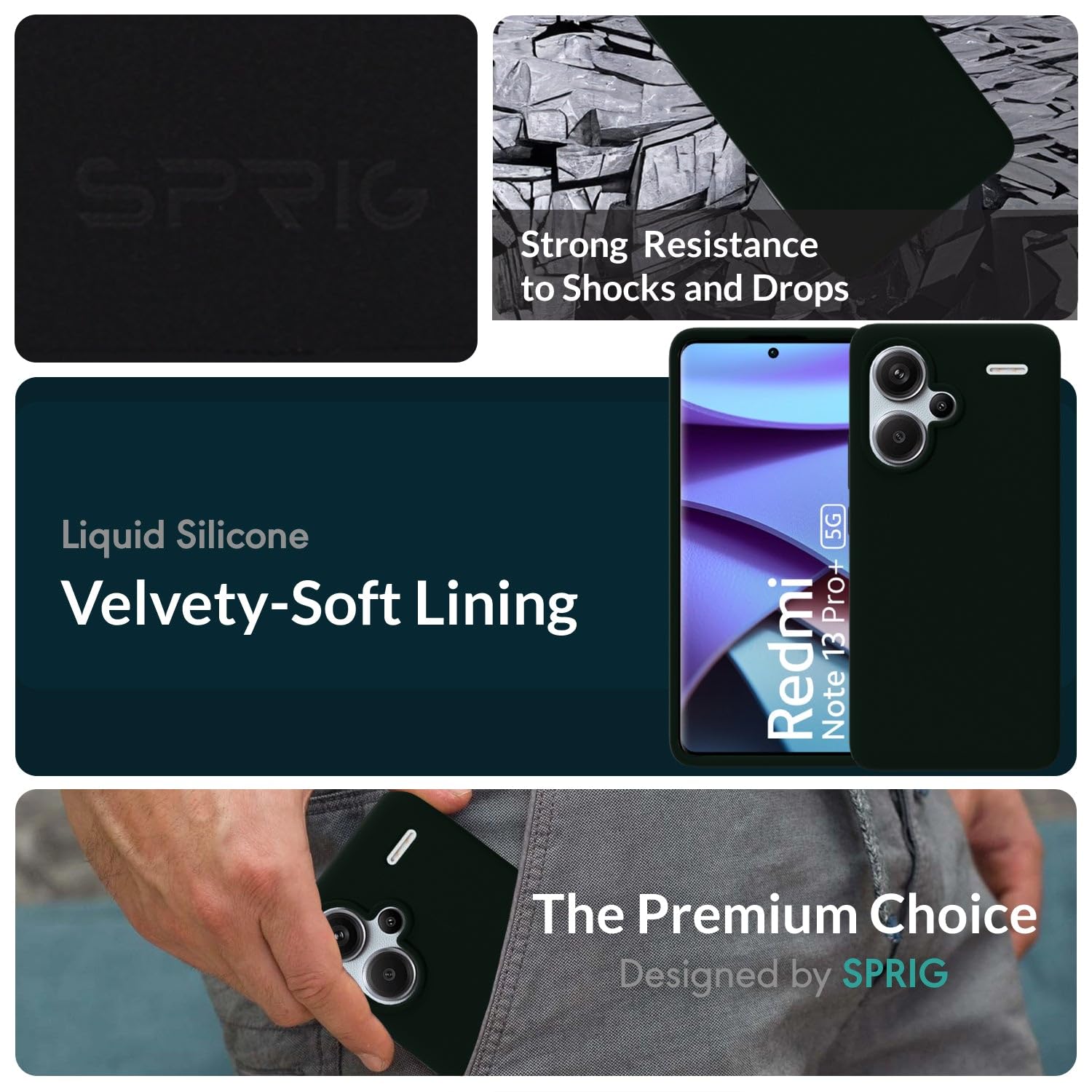 SPRIG Compatible with Redmi Note 13 pro Plus Premium SilkTone Back Cover Drop Tested Shock Proof Mobile Case for Men, Women, Boys and Girls with Camera Protection (Dark Green) SPRIG Compatible with Redmi Note 13 pro Plus Premium SilkTone Back Cover Drop Tested Shock Proof Mobile Case for Men, Women, Boys and Girls with Camera Protection (Dark Green)