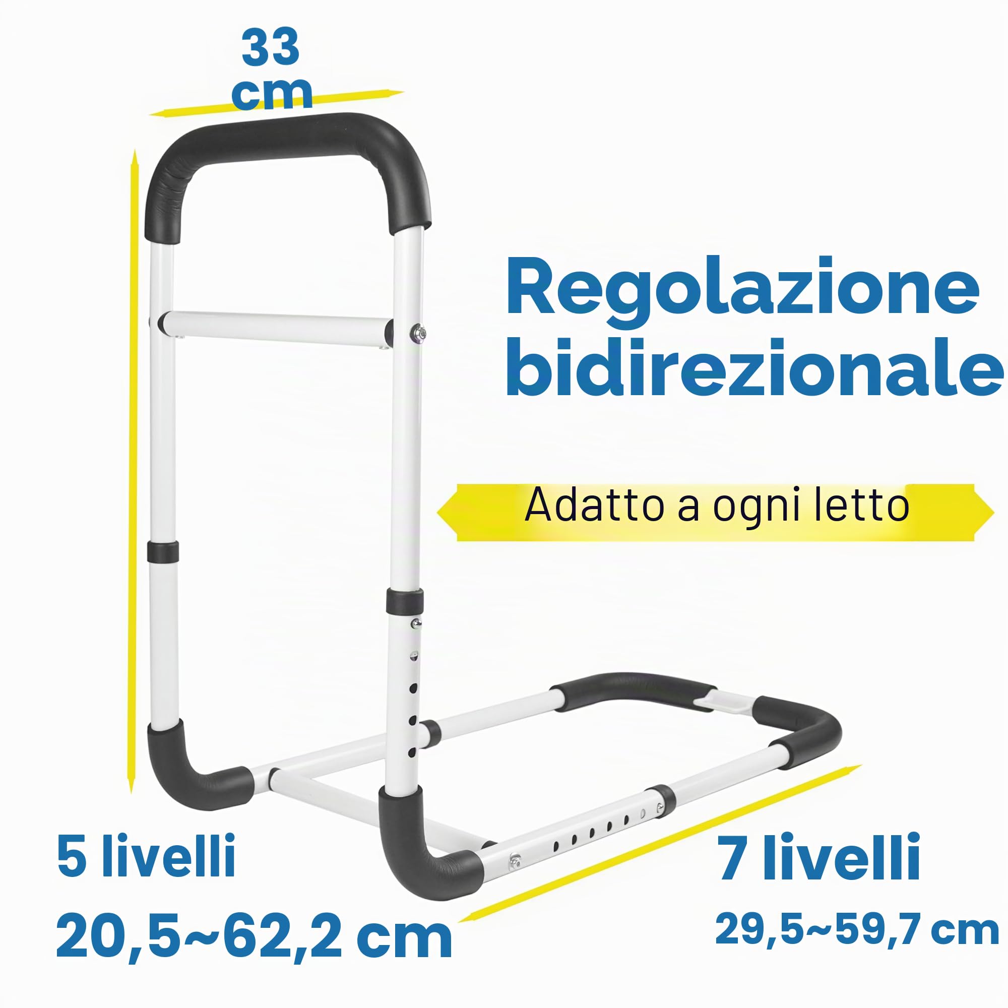 Binari di assistenza per letto regolabili con borsa, maniglia di sicurezza, prevenzione delle cadute, maniglioni per letto, canne da letto, per anziani, adulti, anziani, disabili, per letto