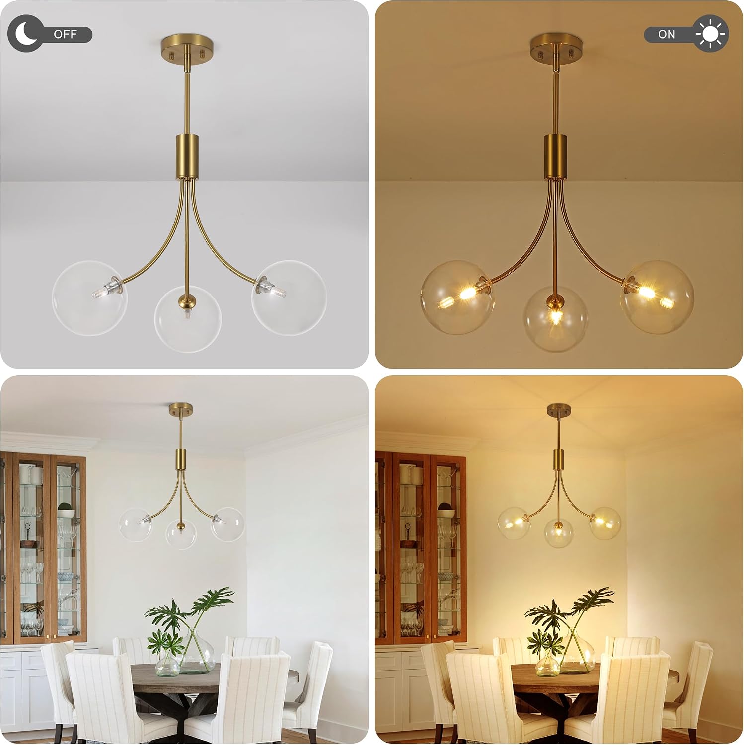 3-Light Modern Kitchen Chandelier,Gold Island Lights with Clear Glass Shade,Perfect Dining Room Lights for Kitchen Island, Living Room,Bedroom,Or Foyer Entryway,25.2 Inch,G9 Bulb