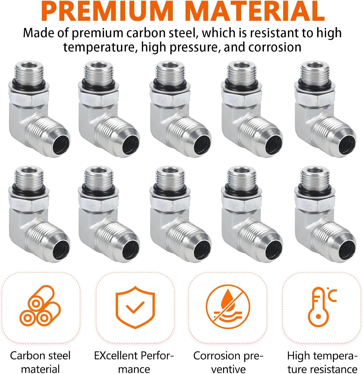 16PCS 90 Degree Elbow Hydraulic Hose Fittings 1/4" JIC Male x #4 SAE/ORB ORB Male, Hydraulic Hose End Connectors with Protection Cover (1/4")