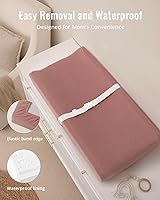 Vista 3 de Blissful Diary Muslin Baby Changing Pad with Waterproof Lining Foam, Diaper Changing Table Pad with Cover for Dressers (Dusty Pink, Rectangular)