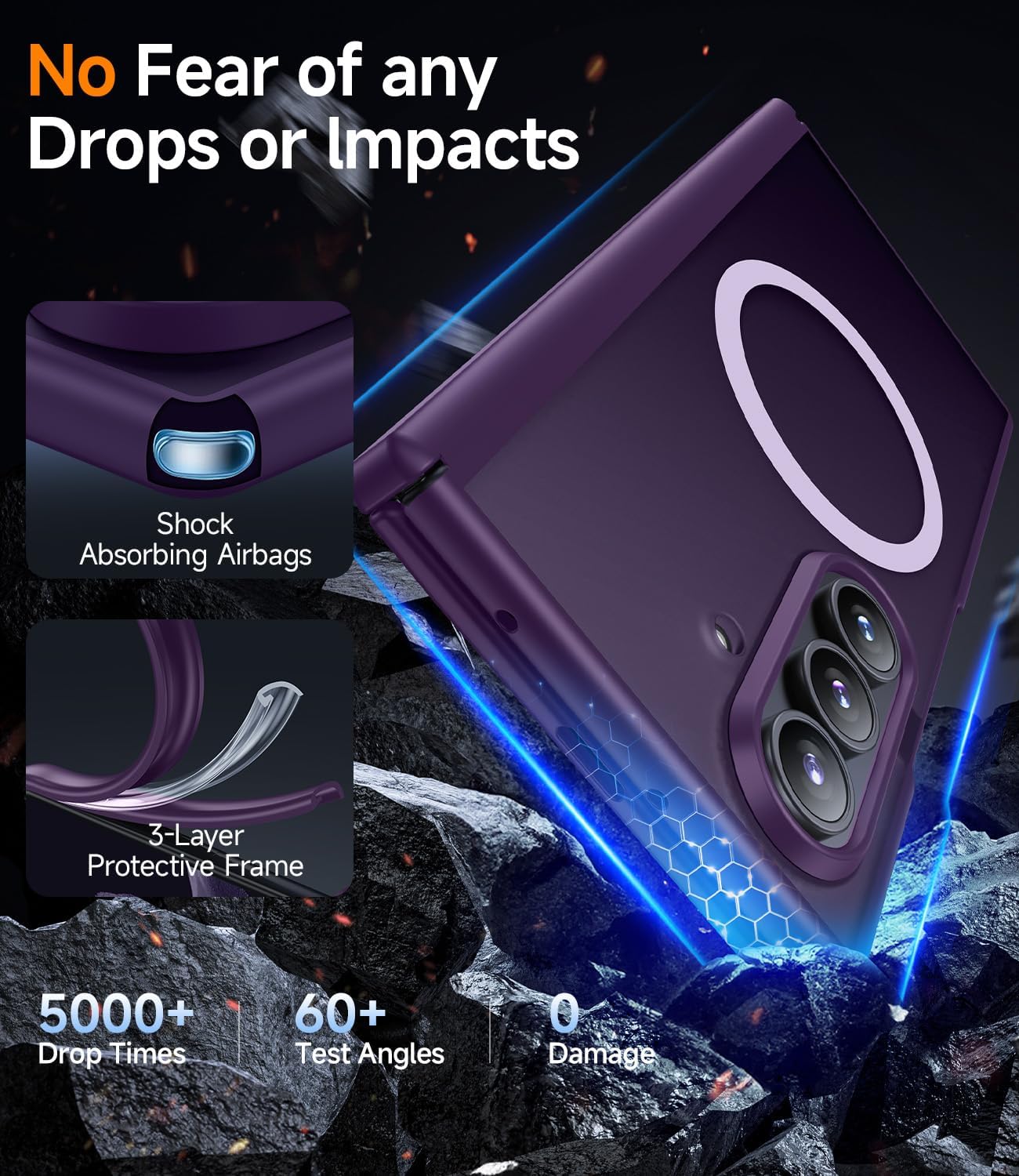 Slim for Samsung Galaxy-Z-Fold-7 Case: Compatible with Magsafe | Built-in Screen Protector [Anti-Scratch] Hinge Guard | Women Men Shockproof Translucent Matte Phone Cover for Z Fold7 5G 2025(Purple)