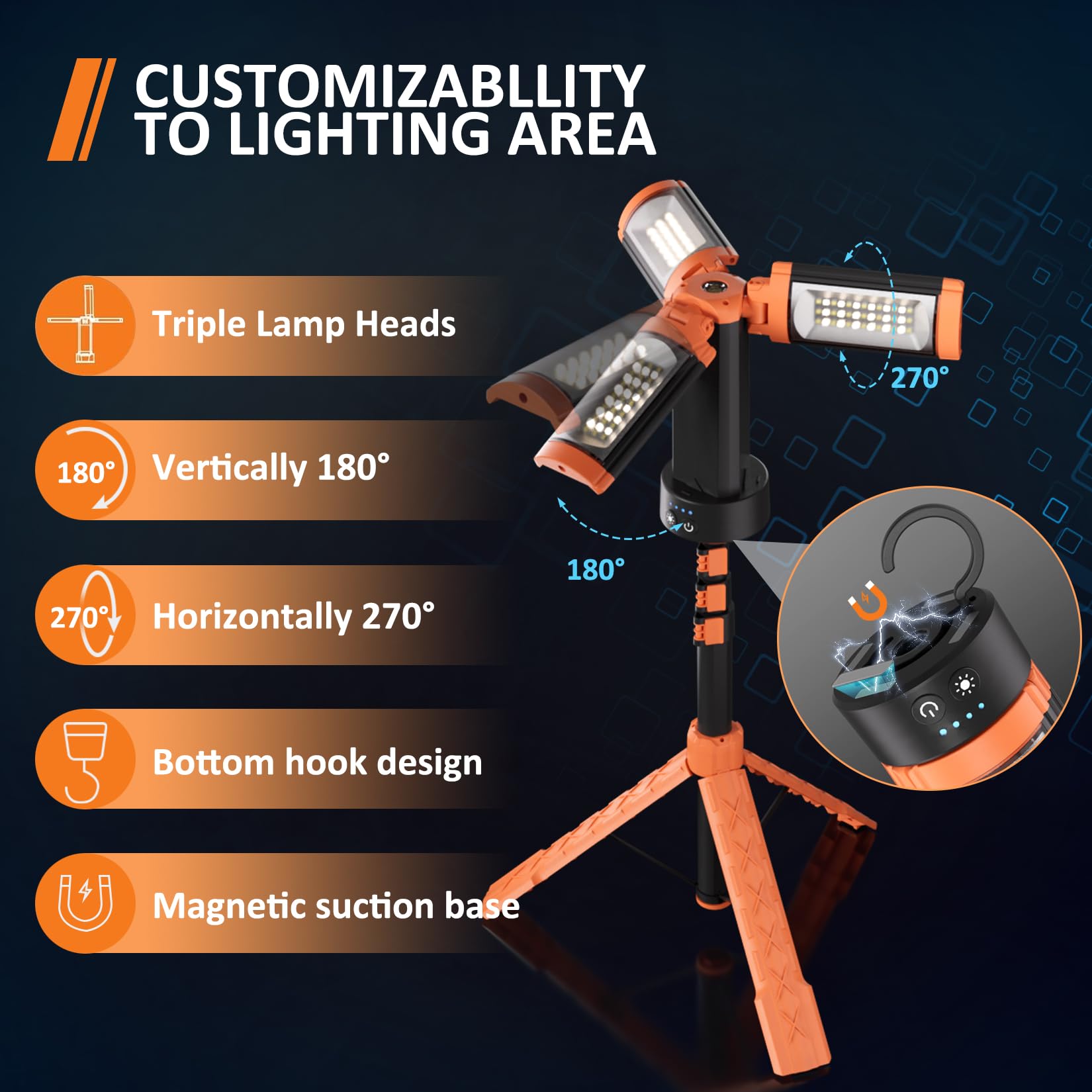 VEVOR Waterproofed Work Light With Stand 20000 Lumens Dual-head LED Work Light With Adjustable And Foldable Tripod Stand TGDMCLED20000GSRRV1 - The Home Depot