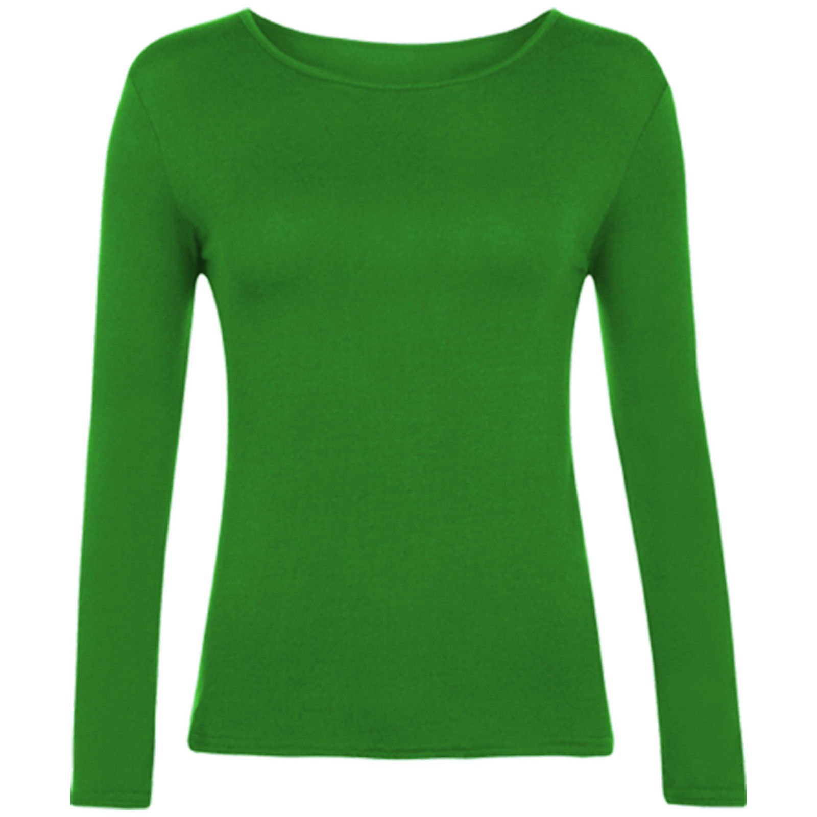 Ladies Women Basic Long Sleeve Plain Round Neck Ladies Stretch Plus Size Top T Shirt (Jade Green, UK XL)