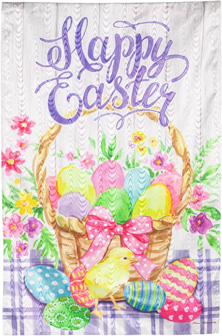 Evergreen Flag,Easter Egg Basket Moire House Flag,28X0.25X44 Inches
