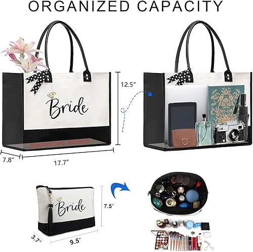 Miniatura 3 de BeeGreen Bolsa de lona para novia, regalos de dama de honor, despedida de soltera, regalo de compromiso con asa de cuero, regalo de despedida de