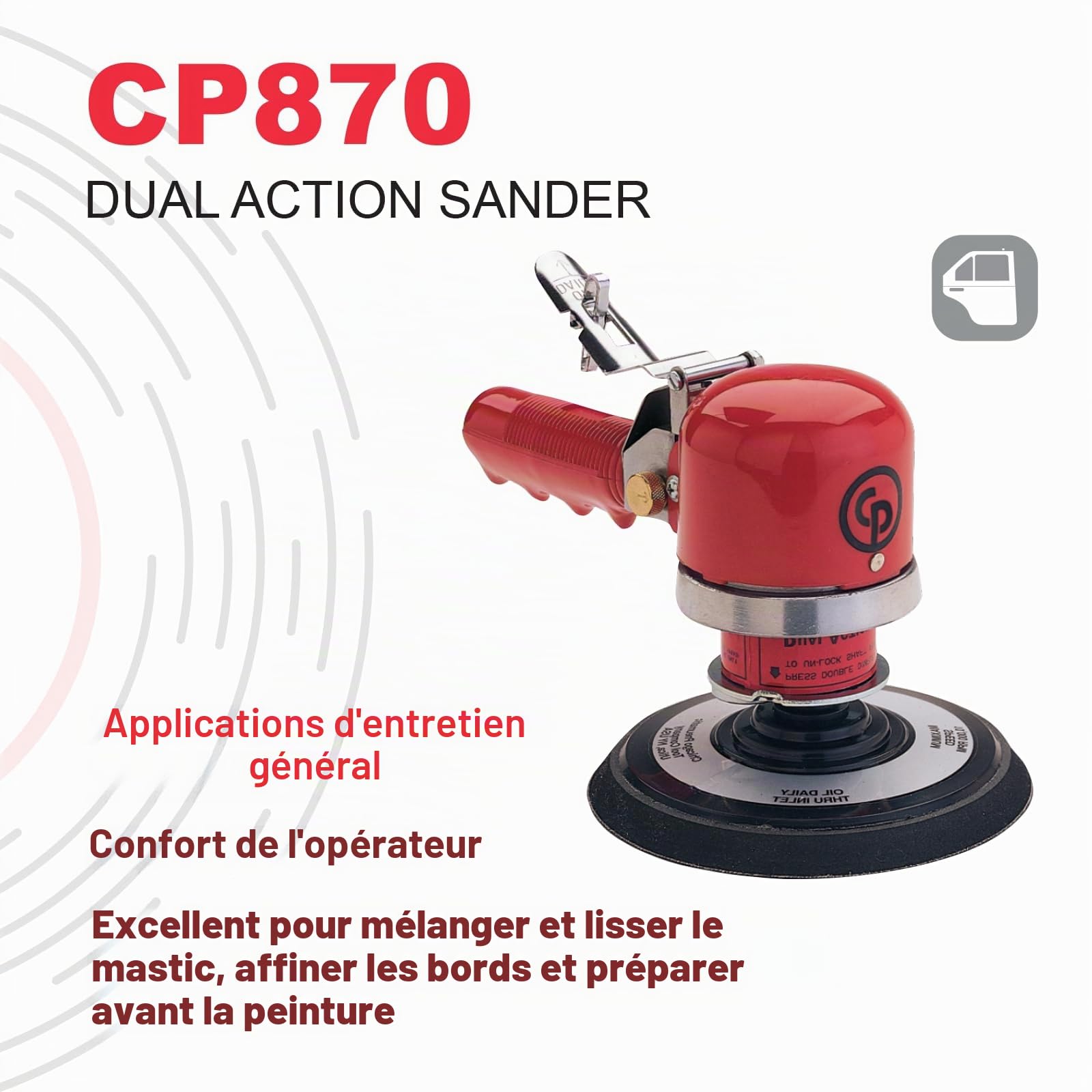 Chicago Pneumatic CP870 Ponceuse à air double action, rouge, 150 mm