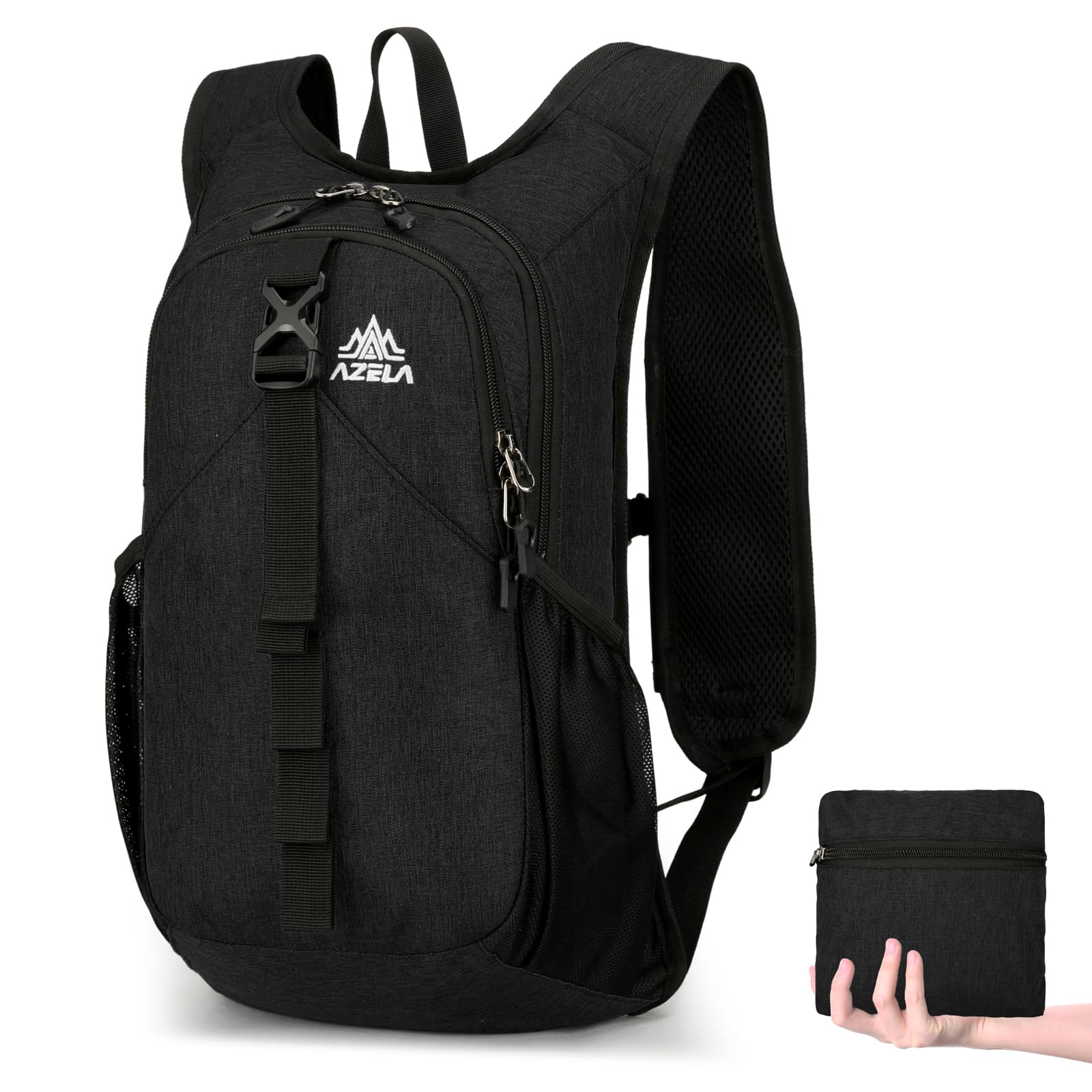 [TRIWONDER] 折りたたみ リュック アタックザック 登山 軽量 ポケッタブル りゅくサック パッカブル エコバッグ 小さい 携帯リュック アウトドアバック 旅行 (02ブラック)
