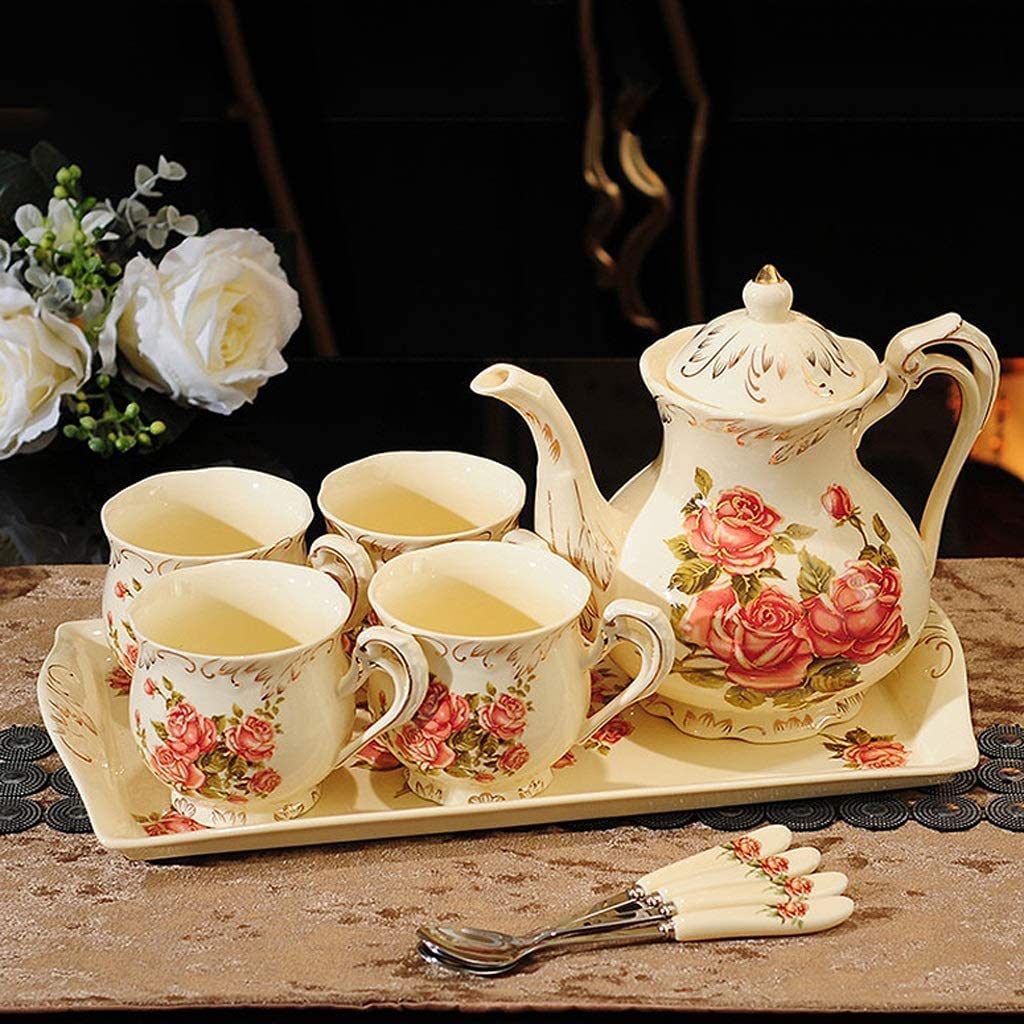 Zestaw Filiżanek Do Herbaty Kawy Czerwona Róża Ceramiczny Zestaw Do Herbaty Vintage Zestaw Do Herbaty Z Czajnikiem Ładny Zestaw Do Herbaty Serwis Na 4 Zestaw Filiżanek Do Kawy Z Tacą Zestaw Filiżanek