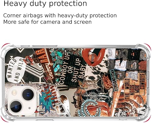 Miniatura 5 de GialCenik Funda de collage de vaquera occidental para iPhone 15 Plus, funda de TPU con diseño único y moderno de poliuretano termoplástico