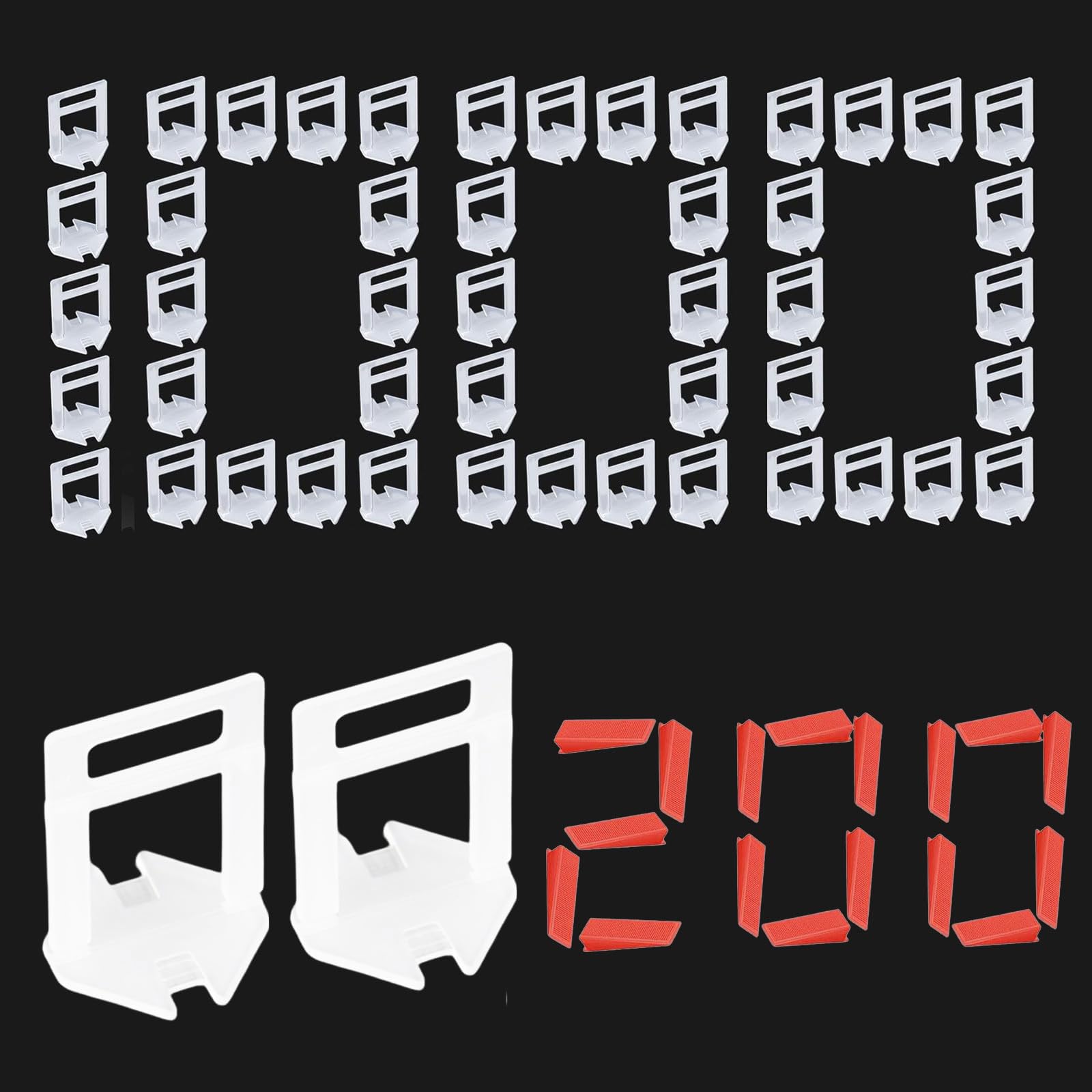 1200 PCS Tile Leveling System 2mm Set, 1000 x Spacer Clips + 100 x Wedges, Levelling System for Stones and Floors