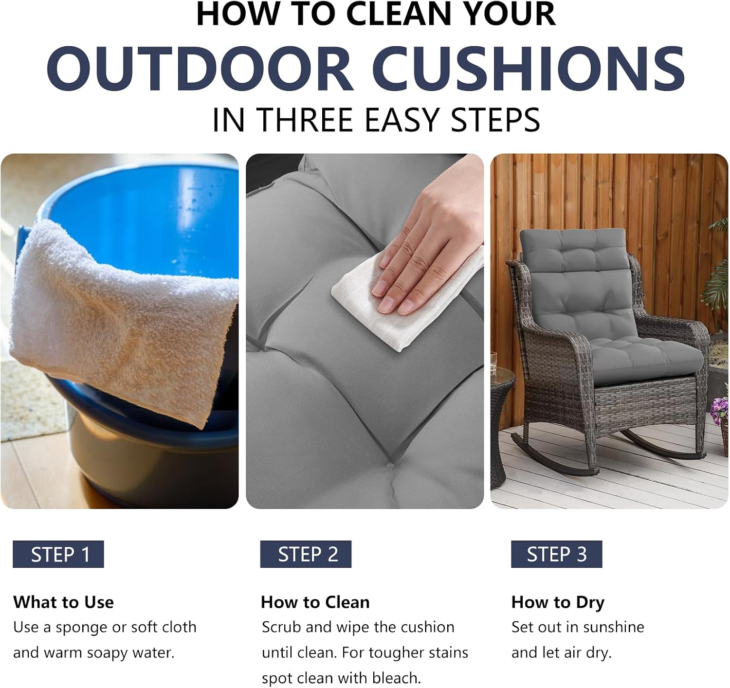 Outdoor/Indoor Chair Cushion with Back, Water-Resistant High Back Chair Cushions 2 Pieces, Grey
