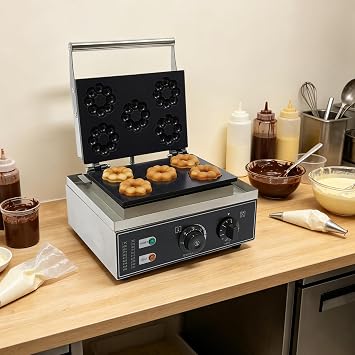 110V Doughnut Maker,5 Molds Commercial Mini Donut Machine,Adjustable Temperature & Time Breakfast Machine for Snack Bars (Donut Maker)