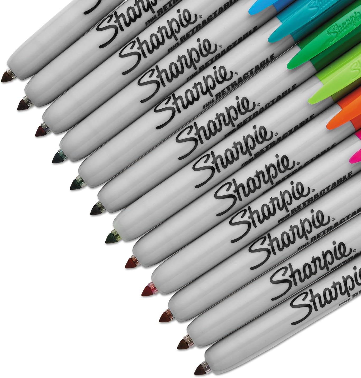 SHARPIE 32707 Retractable Permanent Markers Fine Point Asstd. 12/Set