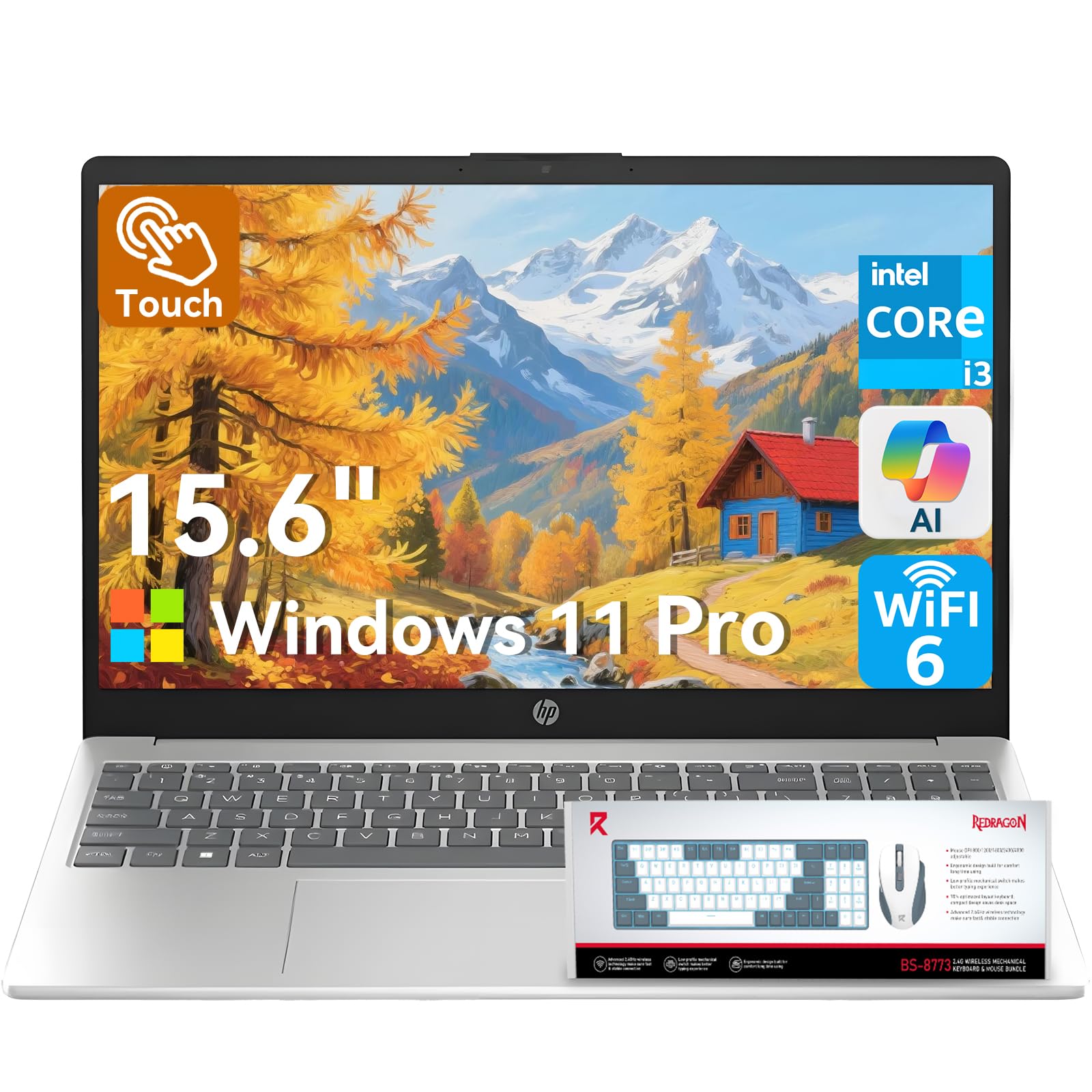 HP 15.6" Touchscreen Laptop for Business & Student 2025, Intel Core i3-1315U (Beat i5-1135G7), Copilot AI, Wi-Fi 6, Bluetooth 5.3, Win 11 Pro with