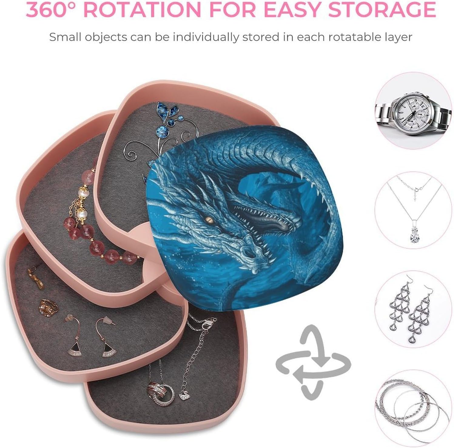 Dragon Cool Blue 4-Layers 360°Rotating Jewelry Box image 4