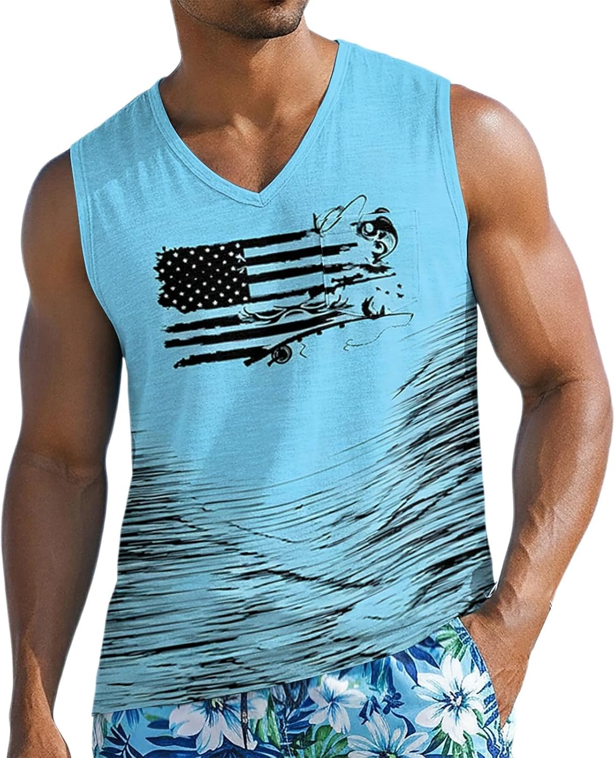 4th of July Tank Top Men Summer American Flag Graphic Tops Patriotic Clothes Plus Size V Neck Sleeveless Tee Shirts