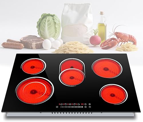 Estufa eléctrica de 30 pulgadas de 8400 W, estufa eléctrica de 5 quemadores con control deslizante, placa de cerámica integrada de 30 pulgadas,