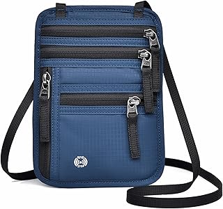 5.5" L x 7.8" W Travel Neck Wallet, RFID Blocking Passport Holder for Travel Women Men, Security Lightweight Passport Travel Wallet, Neck Pouch Gifts for Traveling Family (Blue)