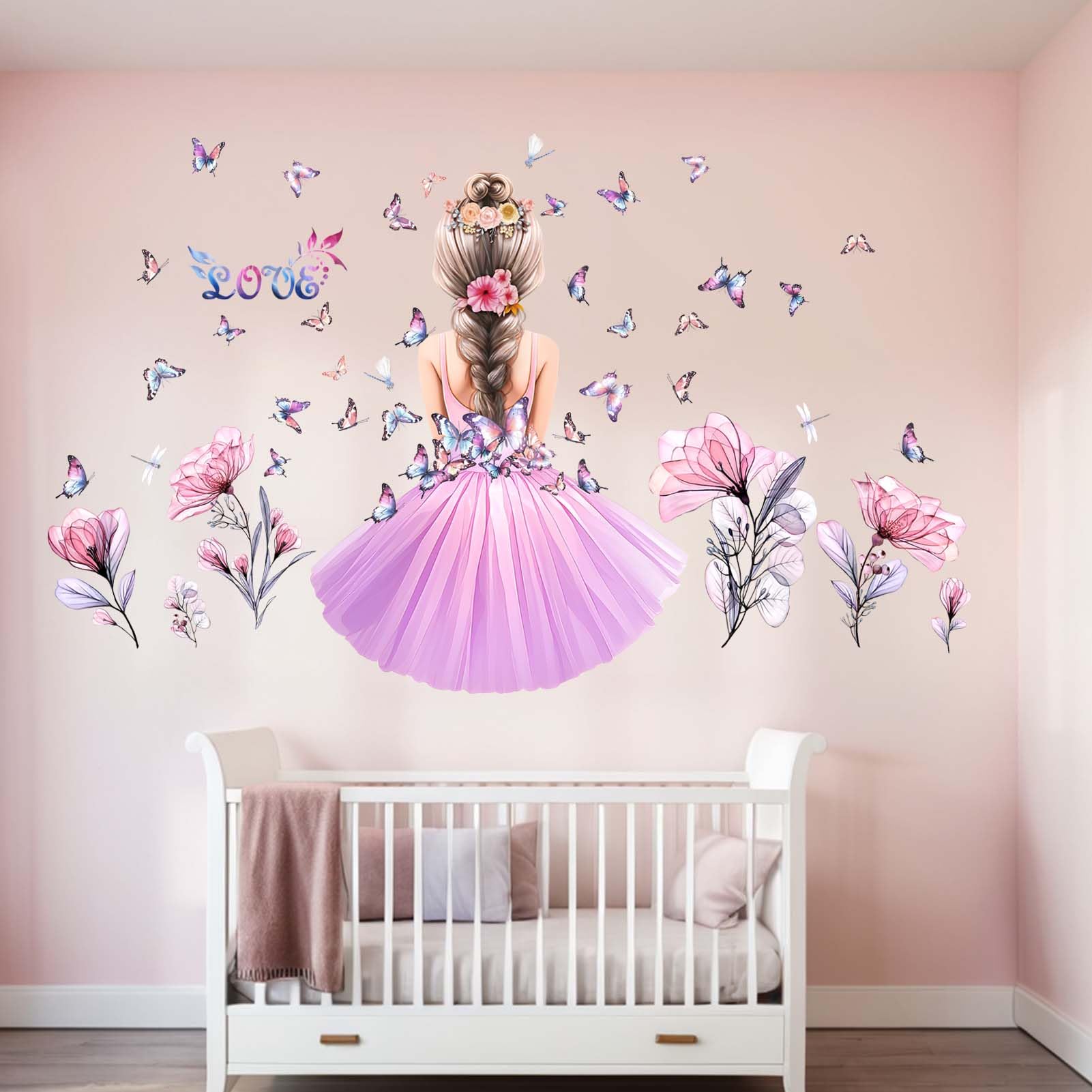 Baby Room Wall Decor Decalmile Pink Flower Fairy Wall Decals Dandelion  Floral Butterfly Wall Stickers Girls Bedroom Baby Nursery Kids Room Wall  Decor Girls Wall Decals, image size:1601x1601