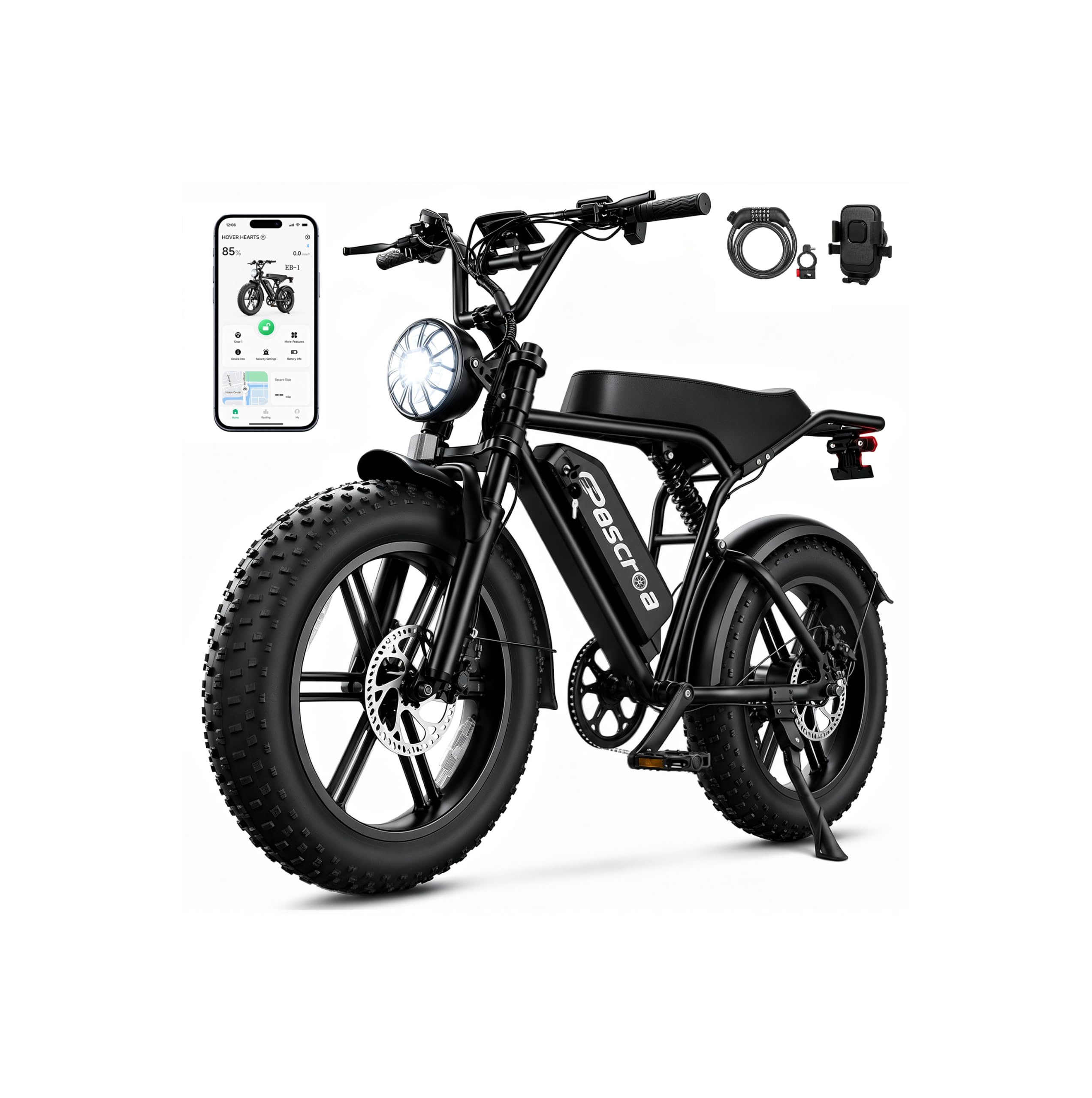 Electric Bike for Adults,2000W Peak 20" Fat Tire Ebike 28MPH 65/120 Miles