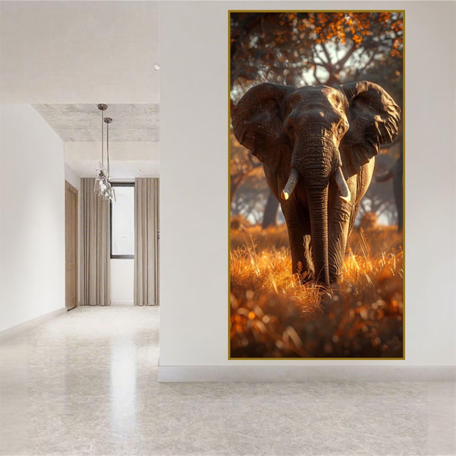 Diamond Painting Słoń Diamentowe Malarstwo Dorosły, 5D Diamentowe Rysunki Trawnik Obrazy Diamentowe, 50 x 100 cm Diamentowa Sztuka Haft Ścieg Krzyżowy Puzzle Rzemiosło Dziewczyna, Dekoracja ścienna J2