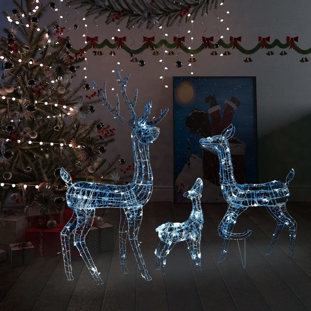 vidaXL LED Rentier Familie, Weihnachtsdeko mit 300 LEDs, Beleuchtetes Rentier mit 8 verschiedenen Lichteffekten, Weihnachtsdekoration Weihnachtsbeleuchtung, Kaltweiß Acryl