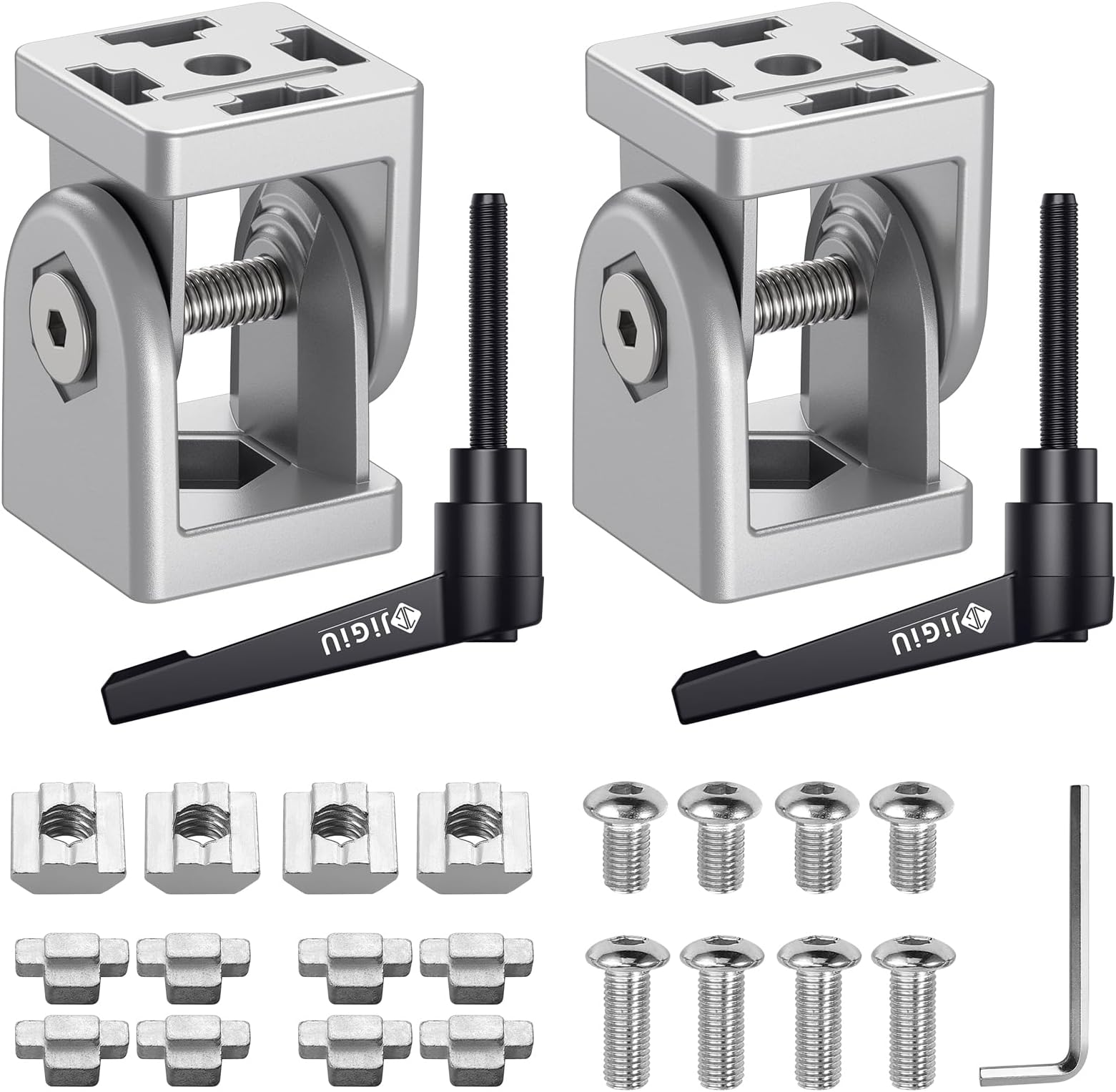 – JiGiU 2 Pieces Joint Connector Extrusion Corner Connector 4040 Joint Aluminium Profile 180° Rotation Range Zinc Alloy with Lever and Mounting Accessories