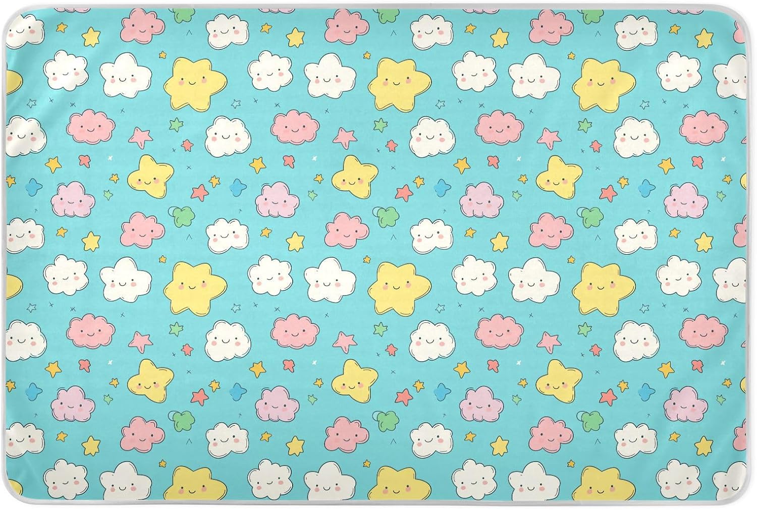 Cartoon Cute Stars Clouds Blue Extra Large Resuable Potty Training Pad Soft Absorbent Mattress Pad Anti-Lip Travel Mattress for Infant Baby , 52" L x 34" W
