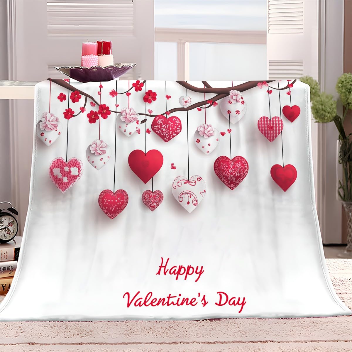 Fleece Throw Blanket 100x130 cm Love Valentine'S Day Theme Fluffy Soft Couch Settee Blanket Warm Cosy Bed Blanket Travel Blankets for Bedroom Living Rooms Office