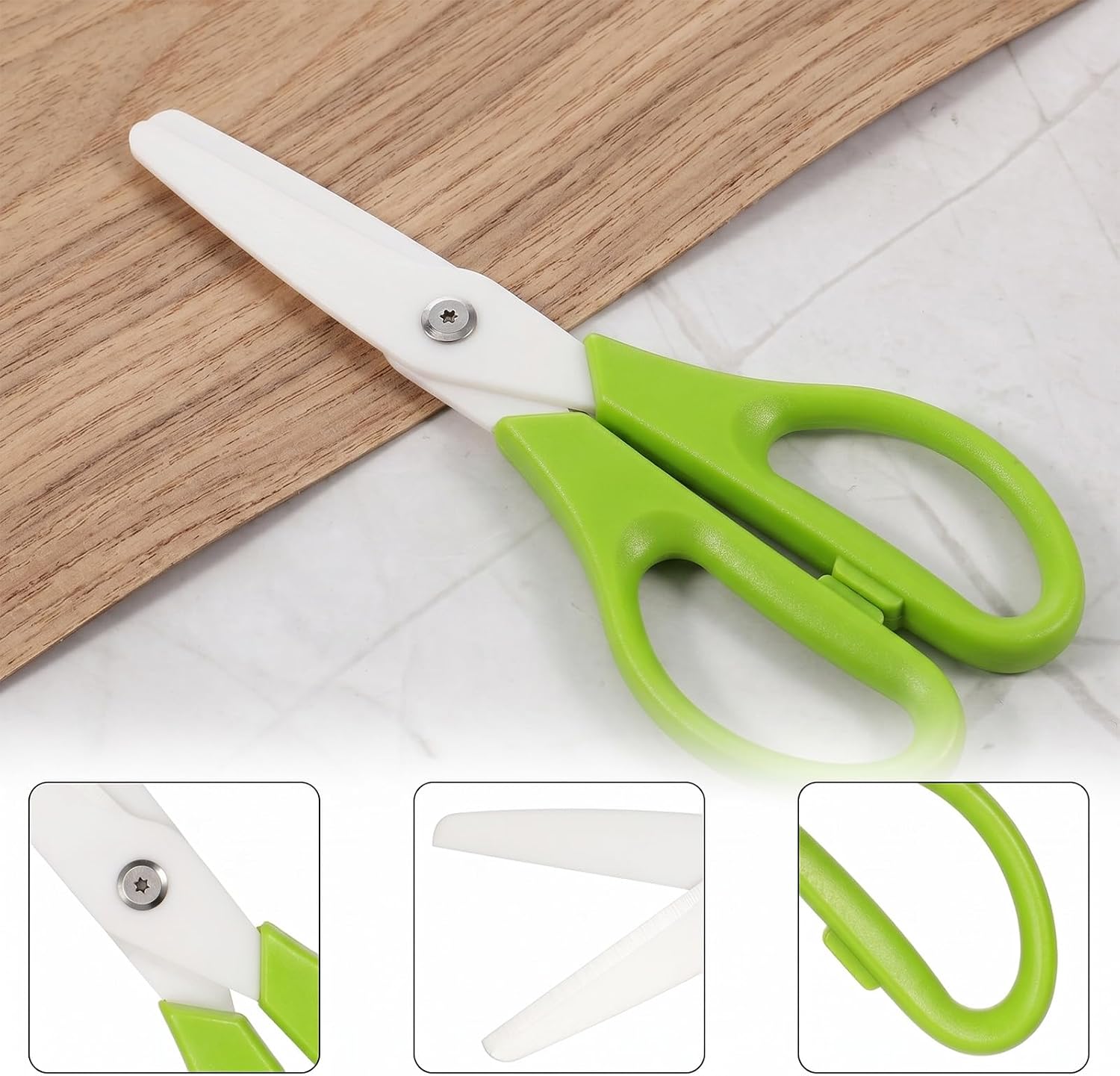Ceramic Scissors, 8" Kitchen Shears Scissors Ceramic Blade Kitchen Scissor All Purpose Cooking Shears for Kitchens Office School Crafting (Green)