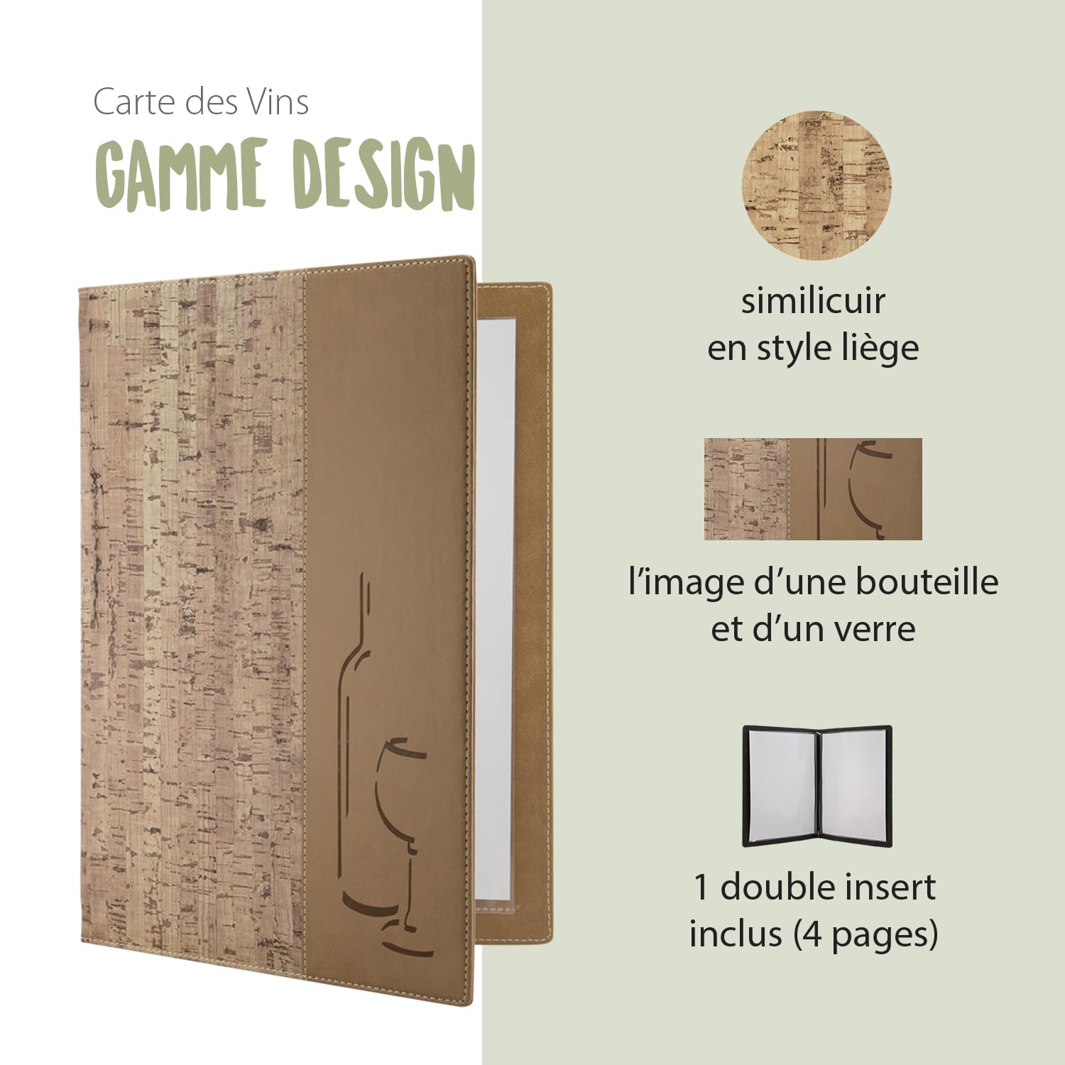 SECURIT - Box de 10 Porte-Cartes des Vins Design - Format A4 - Liège