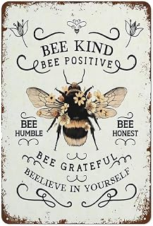 Vintage Funny Wall Art Bee Kind Printed Sign - Positive Inspirational Decor Suite Cafe Restaurant Office Bar Club Garage - 8x12 inch