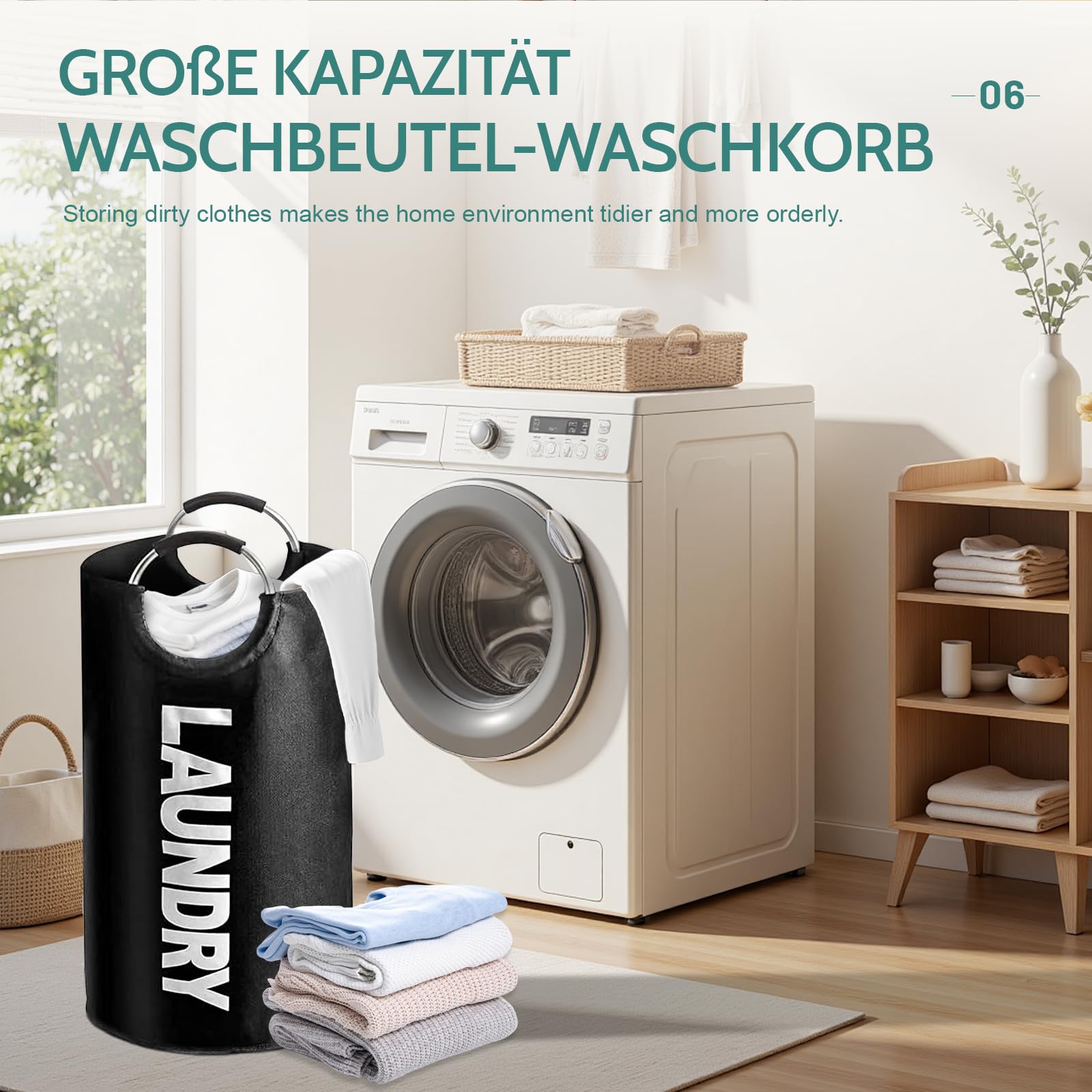 Składany kosz na pranie, pojemność 90 l, z uchwytem, pojemnik na pranie z tkaniny Oxford, wodoszczelny, przenośny pojemnik do sortowania prania, pojemnik do przechowywania butelek
