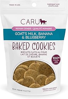 Caru - Goat’s Milk, Banana & Blueberry Baked Cookies - Natural Treats for Dogs - Human Grade Ingredients - Flavorful - Wheat, Corn, Soy & Legume Free - Non-GMO - Made in USA - 4 oz - 1 Pack
