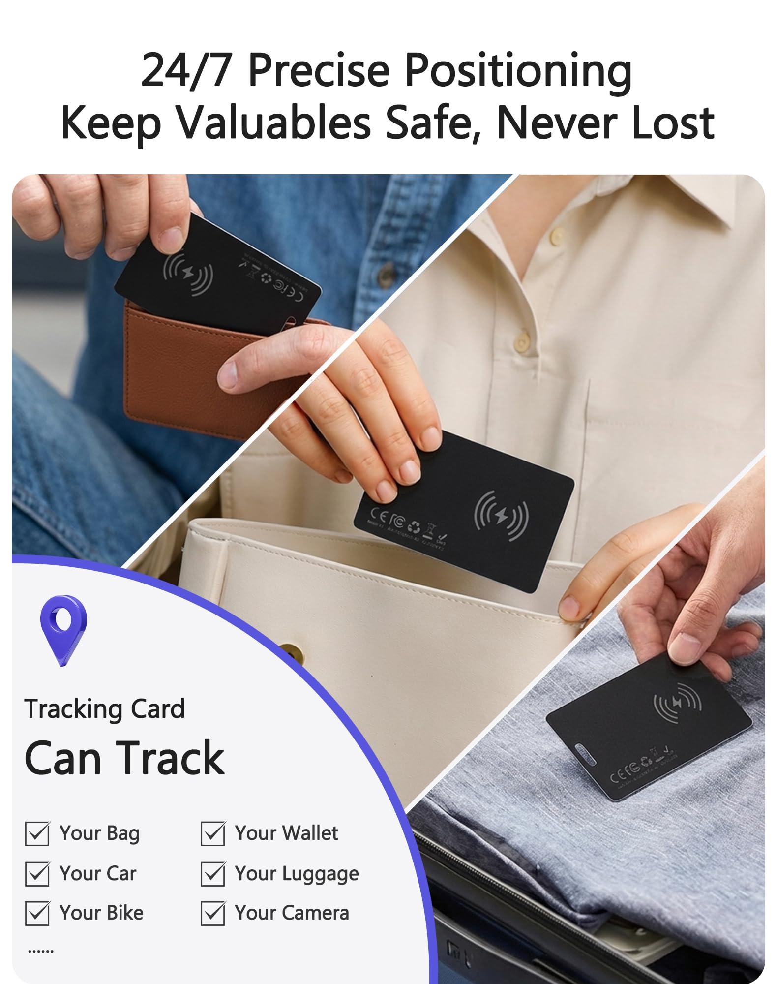 Airtag Wallet Tracker Card da 0,03 cm (Solo iOS), 2 pezzi, etichette per carte Find My Wallet IP68, impermeabile, funziona con Apple Find My, localizzatore di oggetti Bluetooth per chiavi, borse