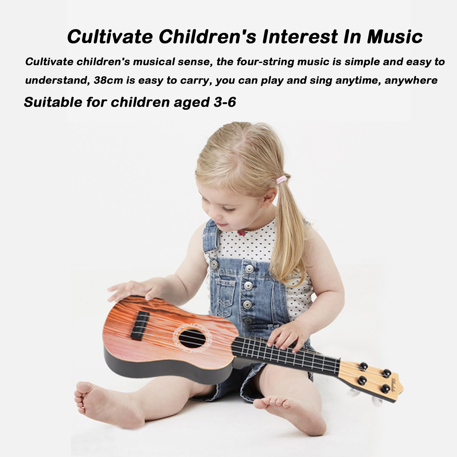 42cm Guitare Enfant Avec 4 Cordes Réglables, Mini Ukulélé