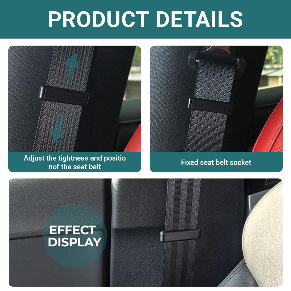 Wcawnlt 2 Piezas Ajustador Universal de Cinturón de Seguridad para Coche - Reductor de Presión para Hombros y Cuello Negro, Confort Ergonómico Ideal para Conductor y Pasajero — view 4