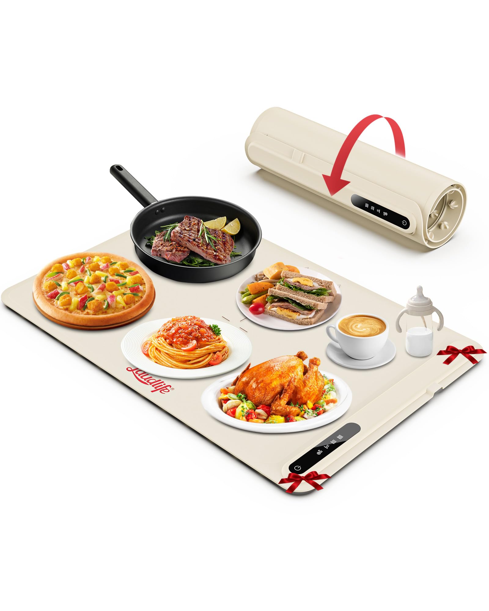 Morpilot Bandeja de Calentamiento Eléctrico, Placa Calentadora Silicona Portátil Plegable, Alfombrilla Calentadora de Silicona con Temperatura Ajustable para Familia, Fiestas, Eventos, Oficina, Bufés