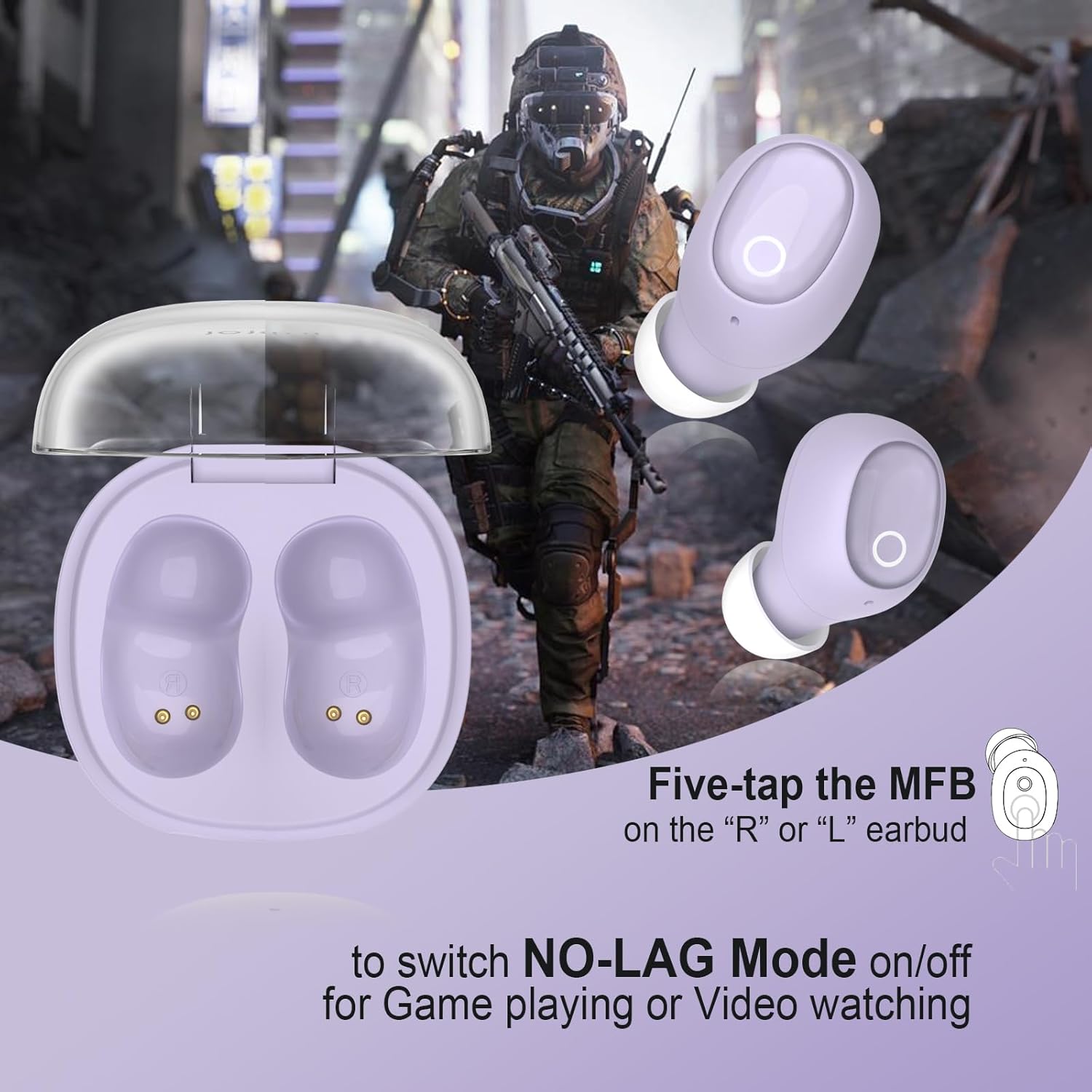 Wireless Earbuds for Small Ears Women Men, Purple Bluetooth Earbuds for Small Ear Canals, Mini Ear Buds Wireless Bluetooth Earphone for iPhone, Android Earbuds Wireless Bluetooth Mic - Image 6