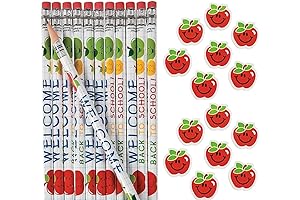 Bulk Set: 24 Welcome Back to School Pencils and 24 Apple Erasers