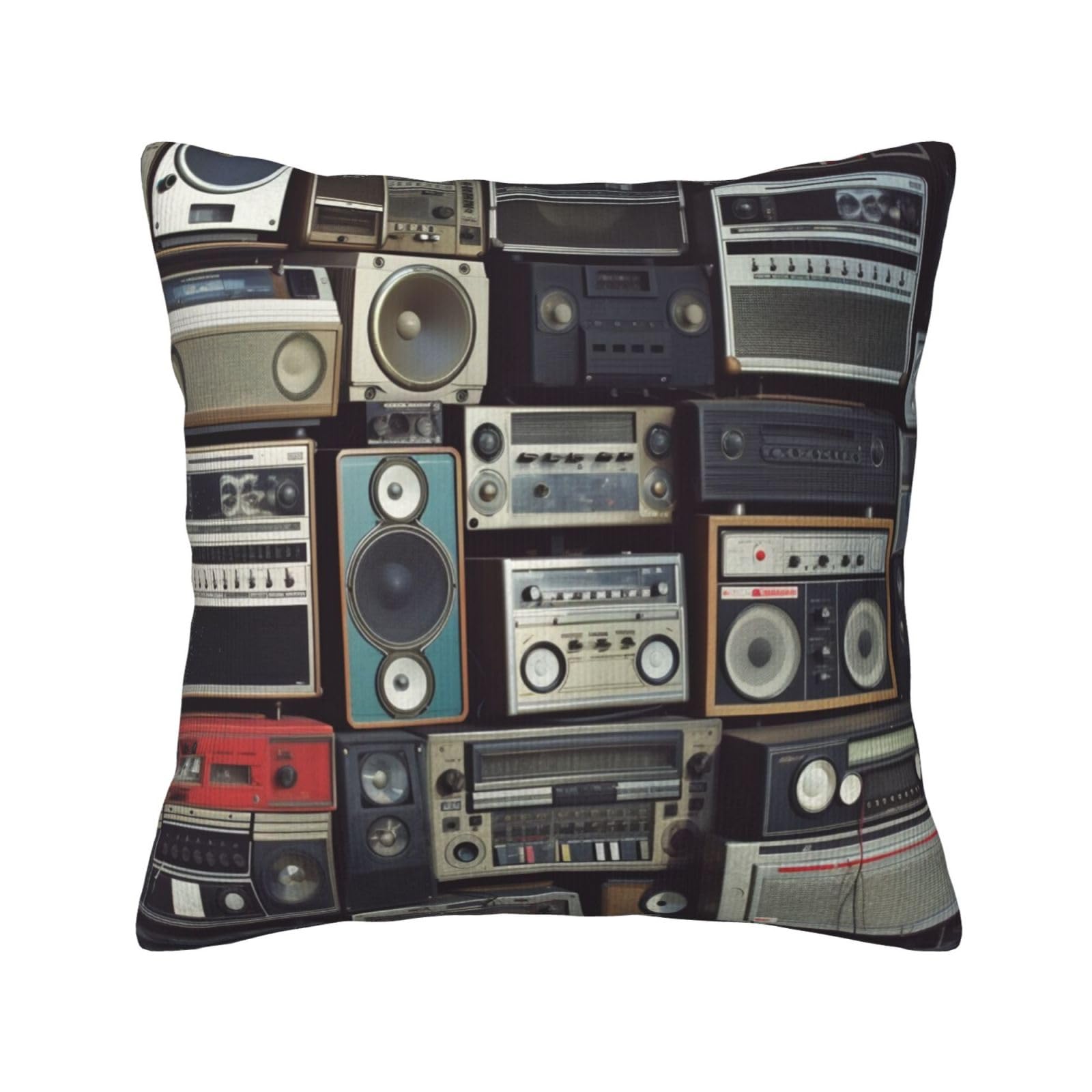 Housse coussin velours côtelé radio vintage boombox 40x40 déco salon