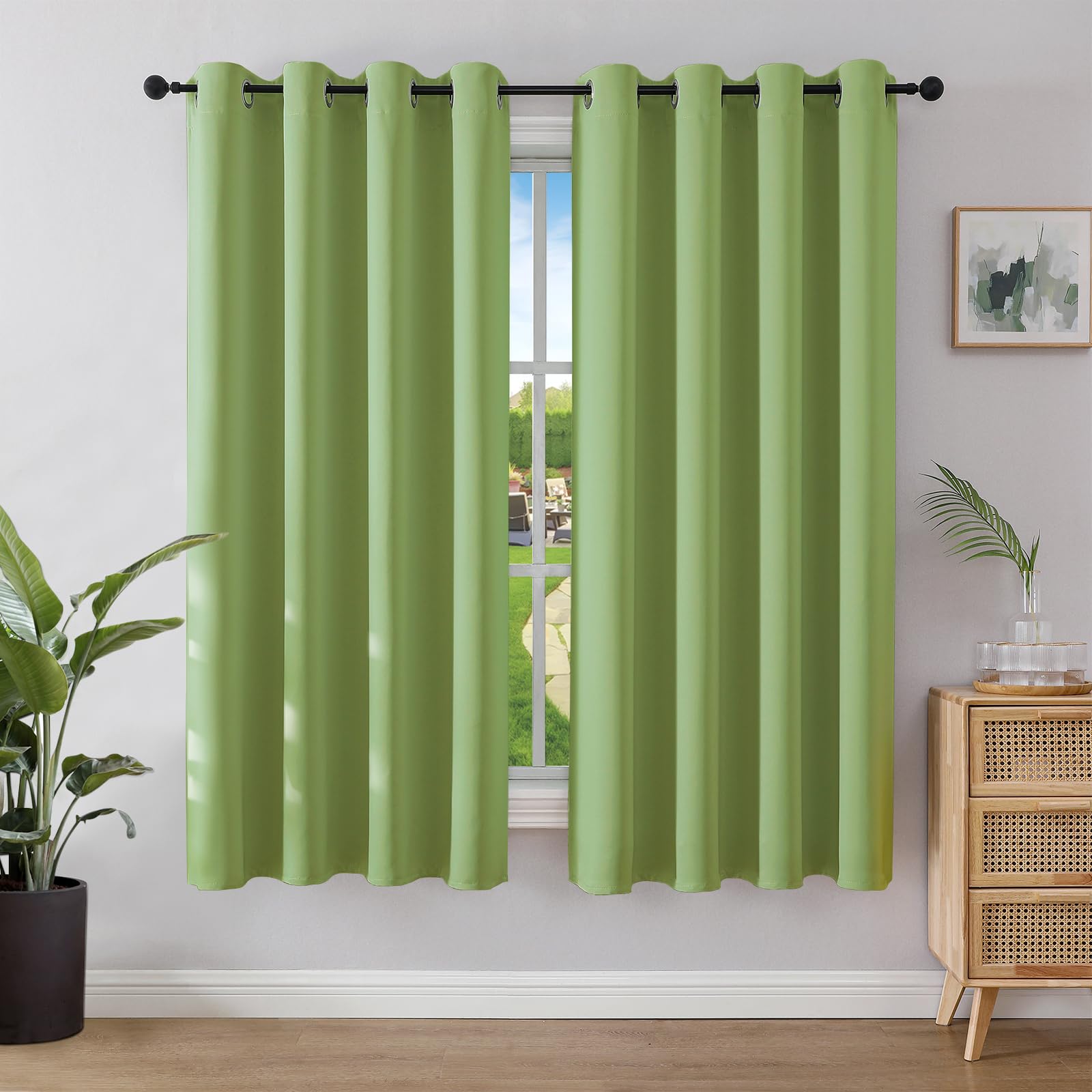 Joydeco Blackout Curtains for Bedroom 52 x 63 Inch, Eyelet Thermal Insulated Energy-saving Drapes for Room Darkening Light Filtering, Short Window Treatments 63 Inch Drop, 2 Panels - Dark Grey — image 1