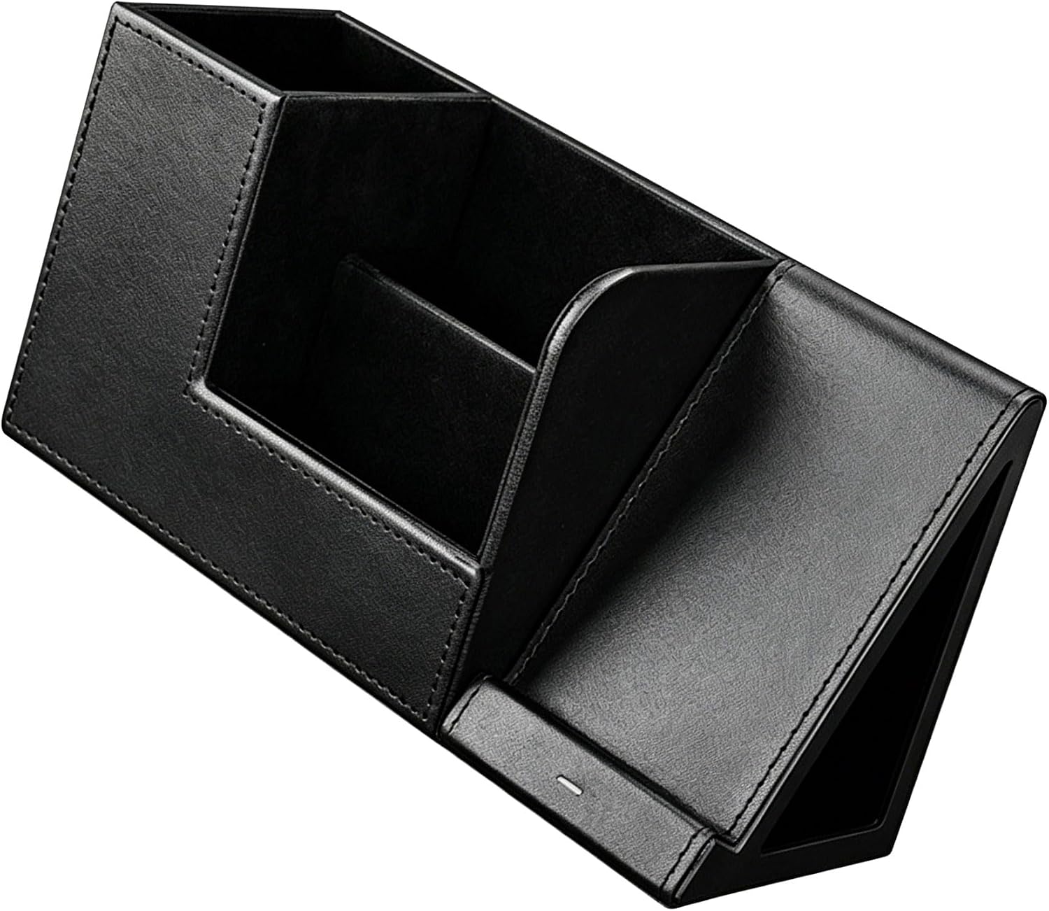 Lily Brown Multipurpose Desktop Organiser Leather Remote Box with 10W Fast Charging Station for Pens Keys and Small Item Executive Desk Accessories