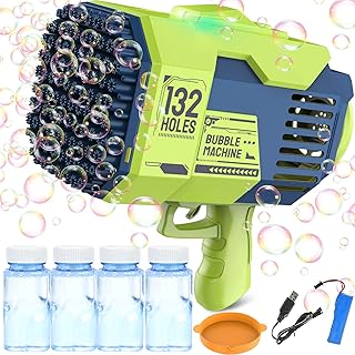Bubble Machine Gun Bubble Blower, 132 Hole Bubble Gun Blower with Colorful Light, Big Rocket Boom Bubble Toys, Big Bubble Maker Guns Toys Wedding Outdoor Indoor Birthday Party Favors Gift（Green）