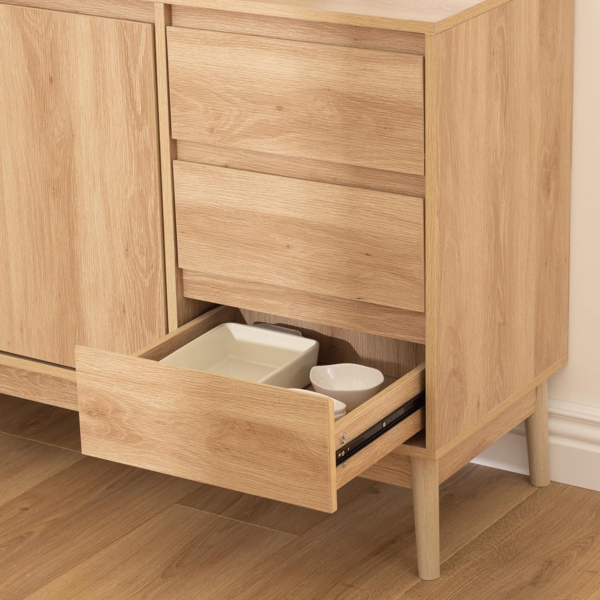 5five Abana Natural Oak Effect 3 Drawer Sideboard Cupboard