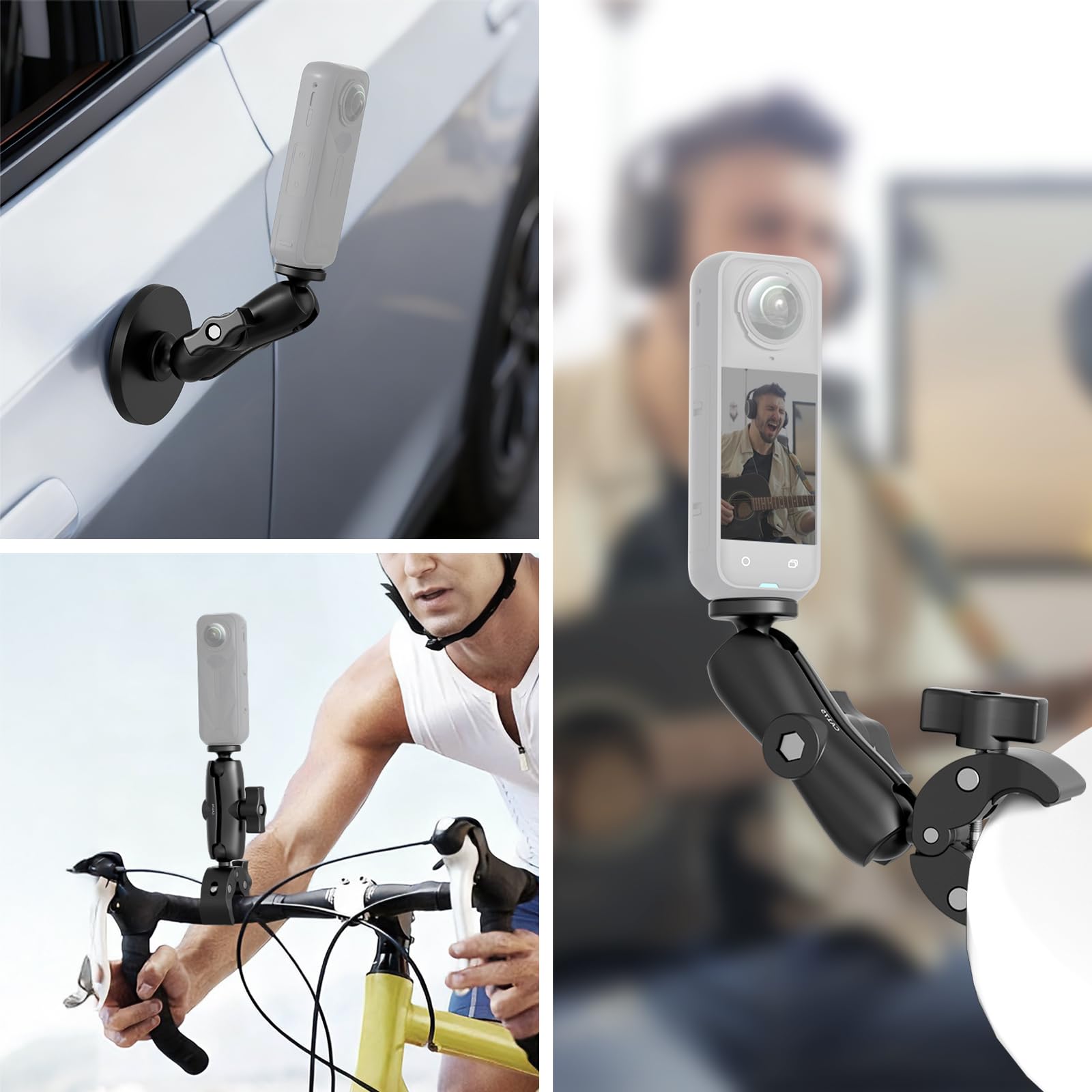 NEEWER Supporto a Morsetto per Manubrio Moto Bici Staffa Magnetica per Auto Kit Accessori Action Cam Compatibile con Insta360 X5 X4 X3 GoPro DJI AKASO, Teste Sfera a 360° per Riprese Video POV, CA175