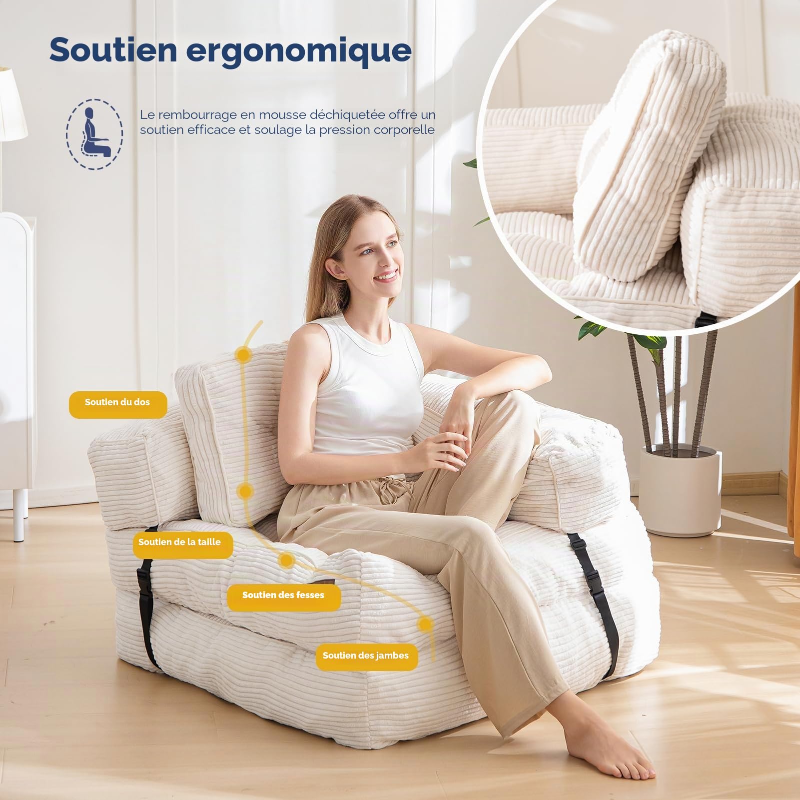 MAXYOYO Canapé-lit Pliable en Velours côtelé Convertible avec Coussin - 160 x 80 cm - Canapé lit Confortable pour Chambre à Coucher, Salon