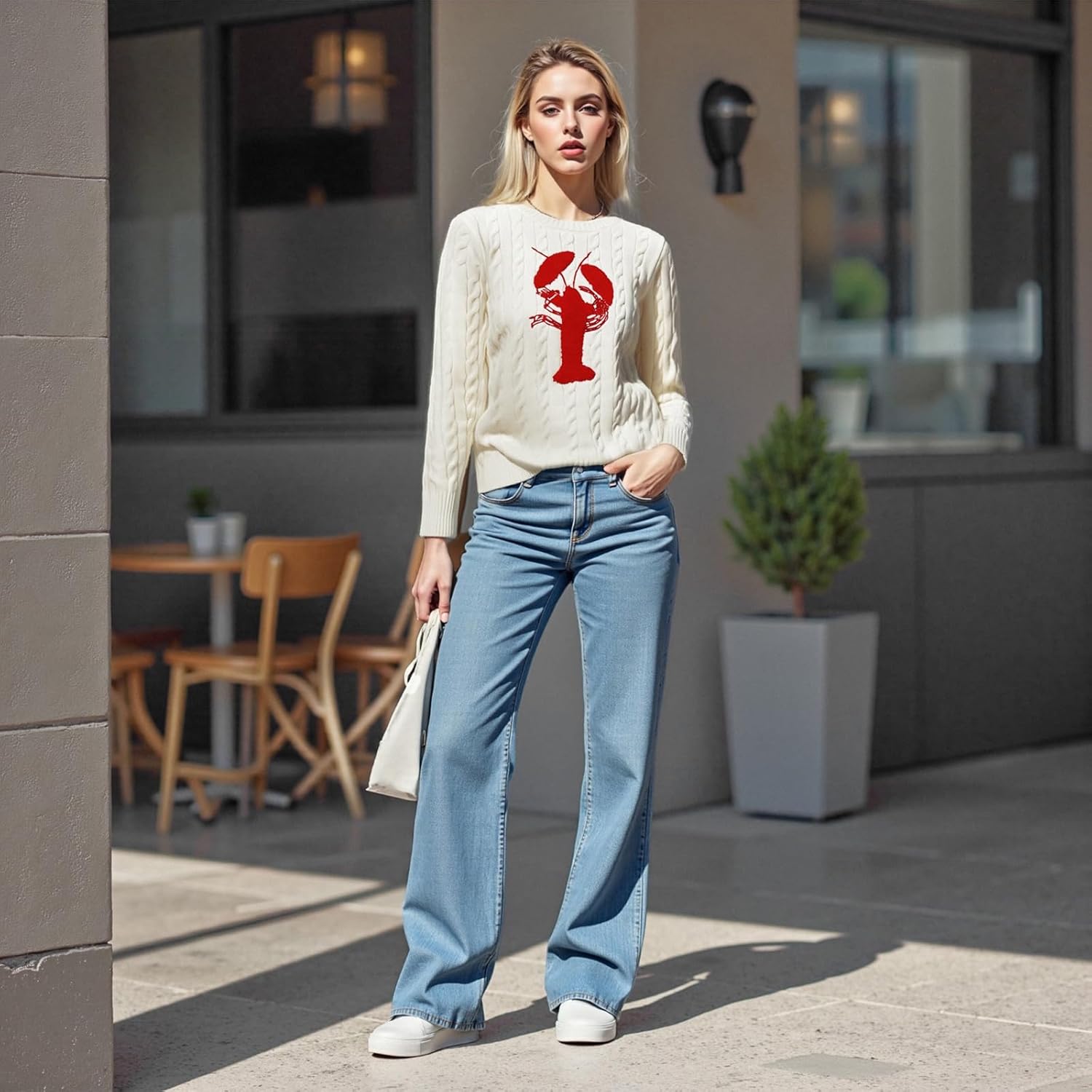 Giraropa Mommy and Me Outfits Lobster Long Sleeve Loose Knit Sweater Mom and Daughter/Son Family Matching Outfit Fall Clothes